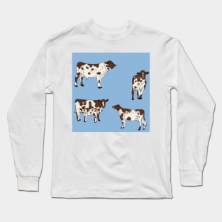 Ayrshire Cows Pattern Blue Long Sleeve T-Shirt